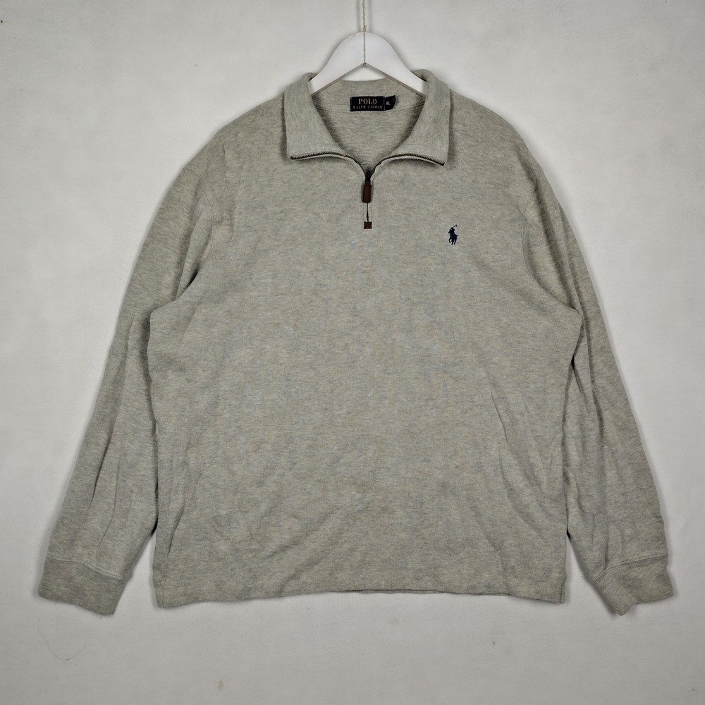 Polo Ralph Lauren XL Cotton Quarter-Zip Pullover Sweater Grey RN 41381